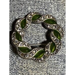 Catherine Propesco VTG Cat's Eye Wreath Glass Rhinestone Brooch Signed France P